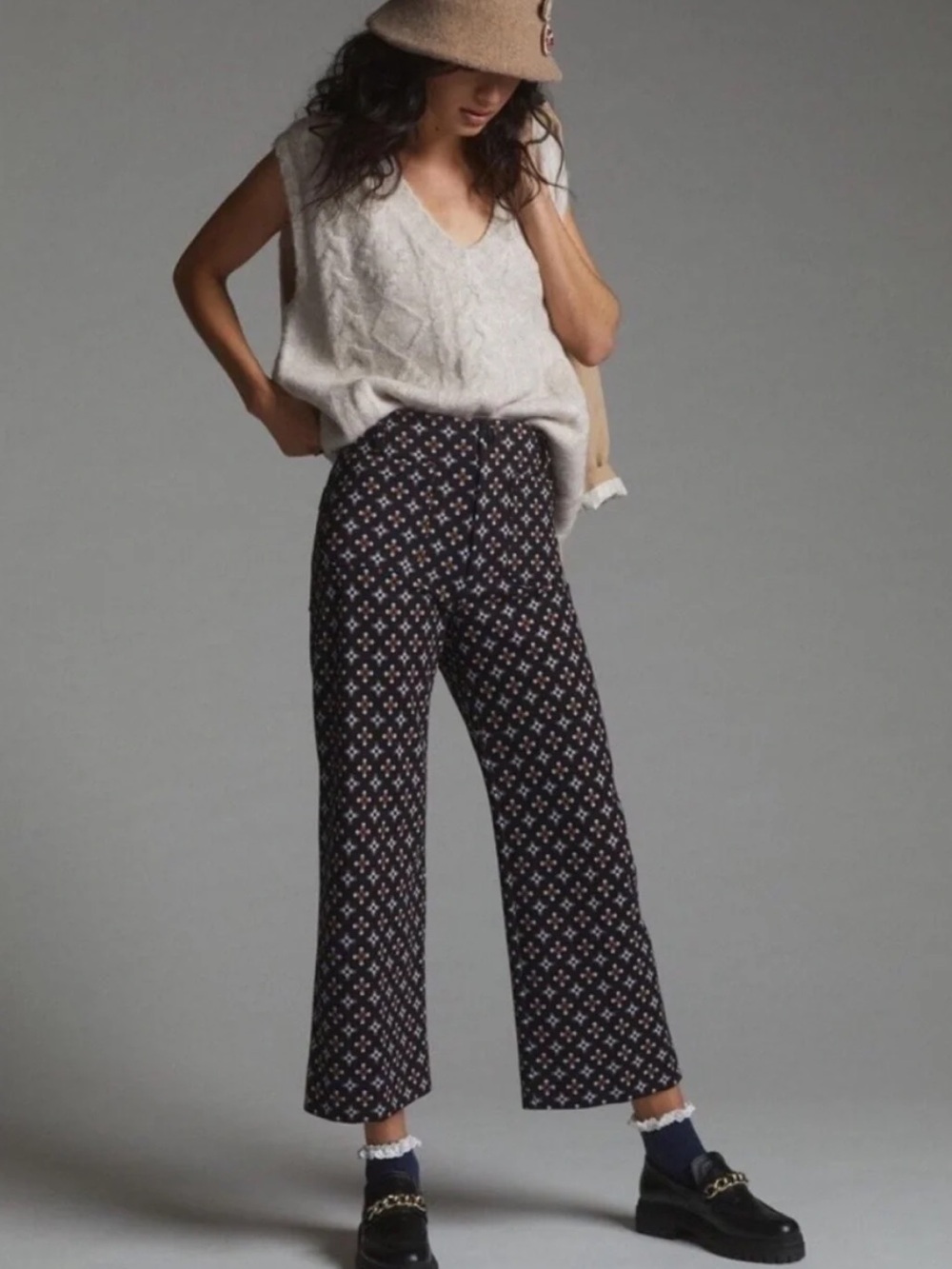 Anthropologie Maeve Colette Geometric Print Ponte High Rise Wide Leg Crop Pants